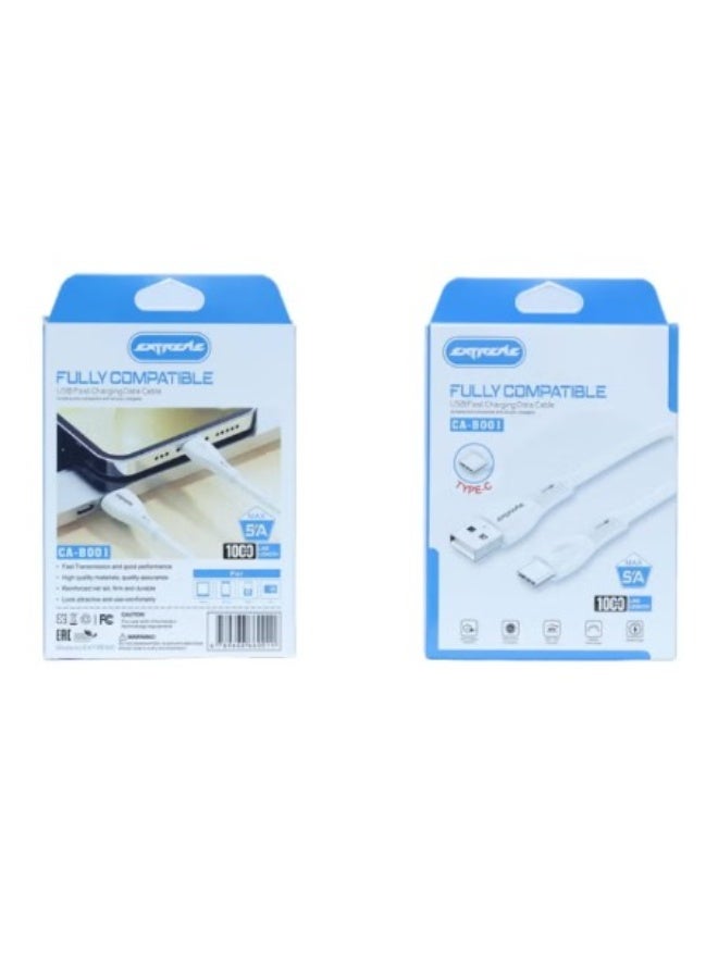 كابل بيانات وشحن سريع للغاية من نوع USB-A إلى Type-C، 5 أمبير، سرعة عالية، طول 1 متر، تصميم متين